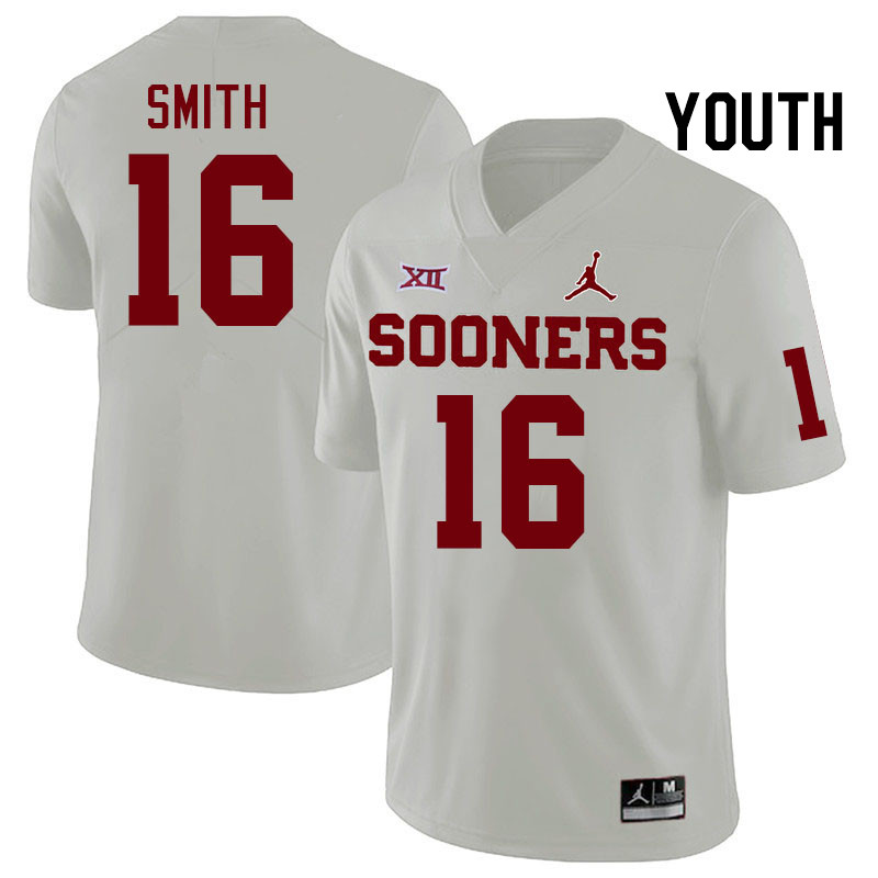 Youth #16 Blake Smith Oklahoma Sooners College Football Jerseys Stitched-White